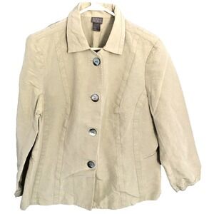 Sigrid Olsen Jacket Womens 14 Khaki Cotton Silk Blend Button Front Swing CMU5181